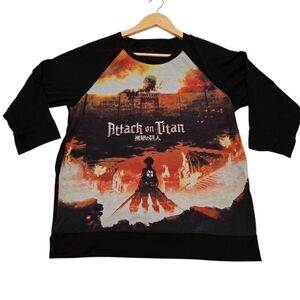 Attack on Titan Womens 3/4 Sleeve Black/White Shirt, Ripple Junction, Szn 1 Sz L